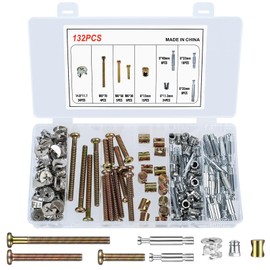 132 Piece 3-in-1 Furniture Connector Screws Set, M6 Furniture Screws with Dowels, Cabinet Connectors, Worktop Connectors, Furniture Mounting Screws Body Connector with Cylinder Nuts, Cabinet Screws