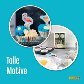 DECOCINO BeachParty Muffin Set 48 Pieces – 24 Cupcake Cases with Diameter 5 cm & 24 Paper Muffin Toppers, Ideal Decoration for Children's Birthdays & Theme Parties