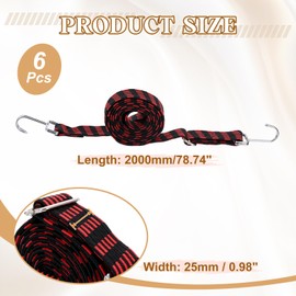 sourcing map 6Pcs Adjustable Bungee Cords with Hooks, 79 Inch Flat Heavy Duty Elasticity Straps Rubber Bungee Cords with Buckle for Outdoor, Camping, Tarp, Bike Rack, Luggage, Black Red