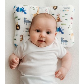 Stork Drop - Flat Head Baby Pillow | Prevents & Corrects Plagiocephaly | Breathable 3D Air Mesh | Soft Organic Cotton | Completely Washable | Newborn Head Shaping | Safari Animals