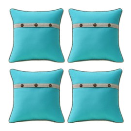 Supdurplus Outdoor Sunbrella Decorative Pillows with Triple Coconut Buttons Pack of 4, 16" x 16" Outdoor Pillow Set for Couch Bed Throw Patio Sofa, Canvas Aruba/Cast Ash