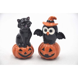 Cosmos Gifts 20799 Owl-Black Cat Pumpkin Salt and Pepper Shaker