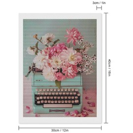 Tryadren Diamond Art Kit for Adults, Vintage Typewriter Floral Diamond Painting for Adults Beginners, 5D DIY Diamond Art Painting Kits Craft for Home Wall Decor 12x16 Inch No Frame