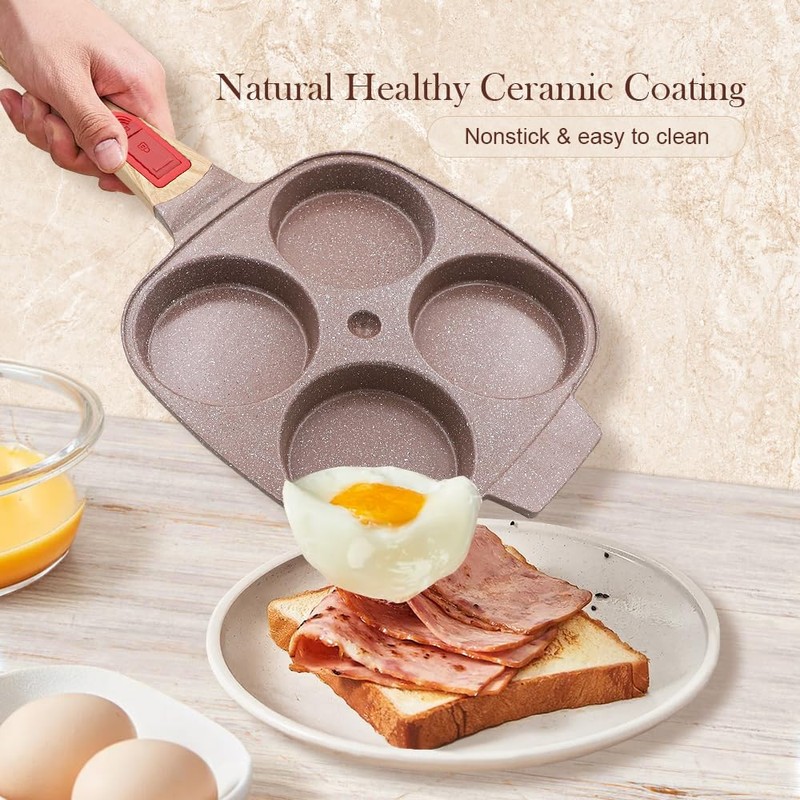 RANXINGST Ceramic Egg Frying Pan with Lid, Nonstick 4 Cup