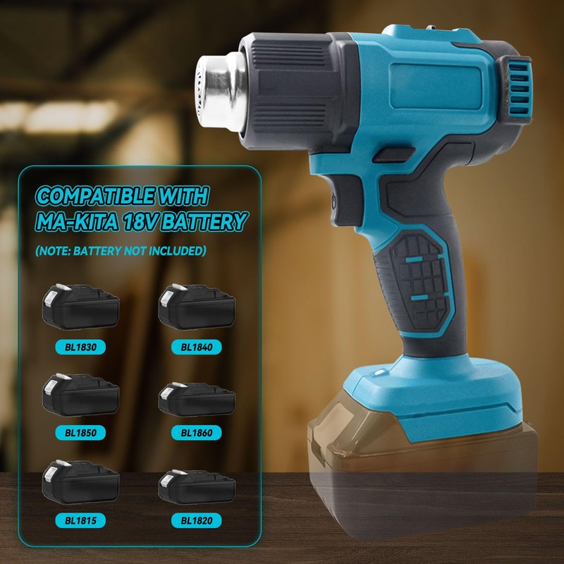 Kabellose Heißluftpistole für Makita 18 Akku, Heißluftpistole mit 5 Düsen,