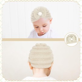 LECTNORE Baby Hats and Caps, 2pcs Baby Beanie 6-12 Months Newborn Baby Hat Cute Little Flowers Turban Hats Winter Autumn Hat for Newborn Baby, Toddlers(White+Black)