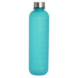 MYEEDA Water Bottle with Time Marker Labels, 4.2 Cups (1L), Direct Sipping, Plastic, For Girls & Boys, Stainless Steel Screw Top, Healthier Life Support, Sports Drinks, Frosty Blue