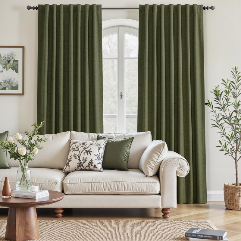 Short Blackout Curtains 52" W x 36" L, Olive Green