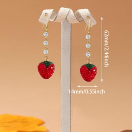 JNONL Exquisite Long Sparkling Rhinestone Alloy Three-Dimensional Strawberry Dangle Drop Earrings Sweet Lovely Personality Crystal Strawberry Fruit Hook Earrings for Women Jewelry (Red Strawberry)
