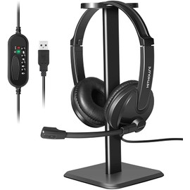 Kithouse PC Headset with Microphone USB Business Office Headset Computer Headphone With Noise Reduction Sound Card, for Skype,Online Webinar, Call Center,Video Conference Call, with Headset Stand