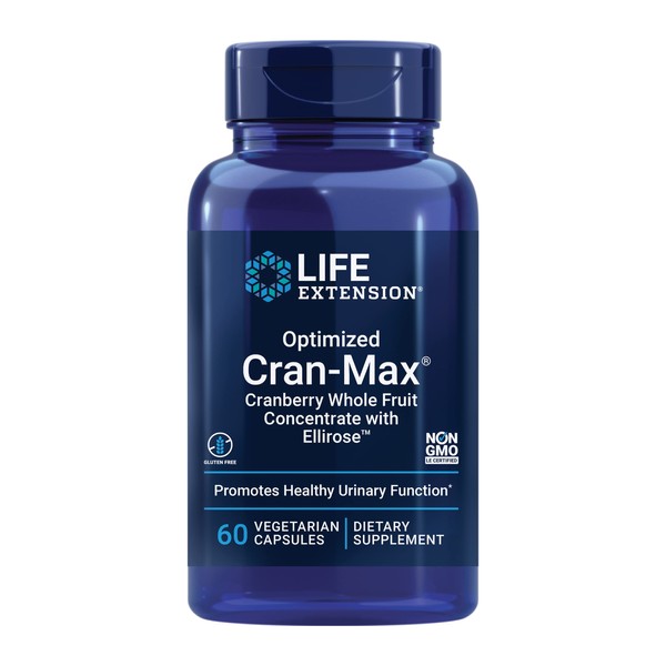 Life Extension Optimized Cran-Max - Cranberry Fruit Concentrate and Hibiscus Extract Supplement For Urinary Health and Tract Support For Women - Gluten-Free, Vegetarian, Non-GMO – 60 Capsules