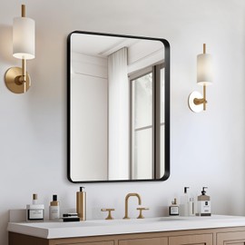 Kosmonia 20x16 Bathroom Vanity Mirror for Wall, Aluminum Framed, Farmhouse Rectangle, Anti-Rust, HD Reflection Anti-Desilvering, Distortion Free, Tempered and Shatter-Proof Wall Mounted Mirror, Black