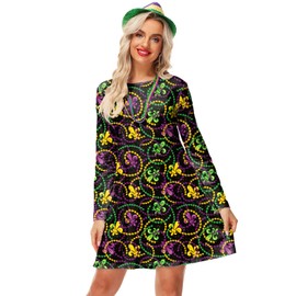 Women's Mardi Gras Outfits Fleur De Lis Fat Tuesday New Orleans Parade Purple Green Gold Dress XL
