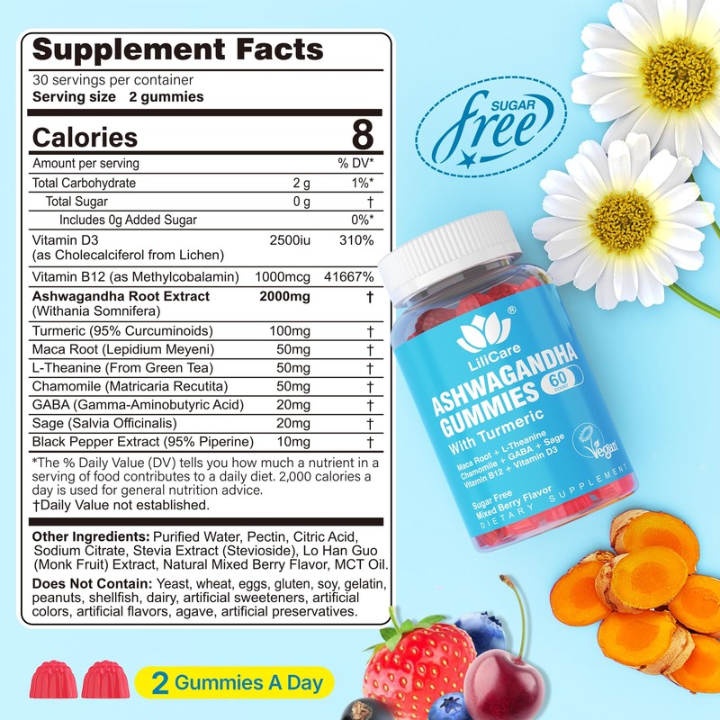 Ashwagandha Gummies 2000mg for Women Men - Sugar Free, Vegan