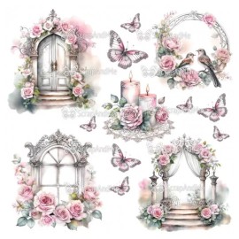 ScrapAndMe Scrapbooking Double Sided Paper set 8 x 8, CardStock, ScrapAndMe, Pink Roses.