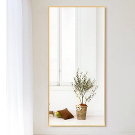 NeuType Full Length Mirror Wall Mirror, Large Floor Mirror Full Body Dressing Mirror, Long Mirror Bathroom Mirror Standing Mirror, Large Mirrors for Bedroom, Metal Frame, Gold 47"x22" No Stand