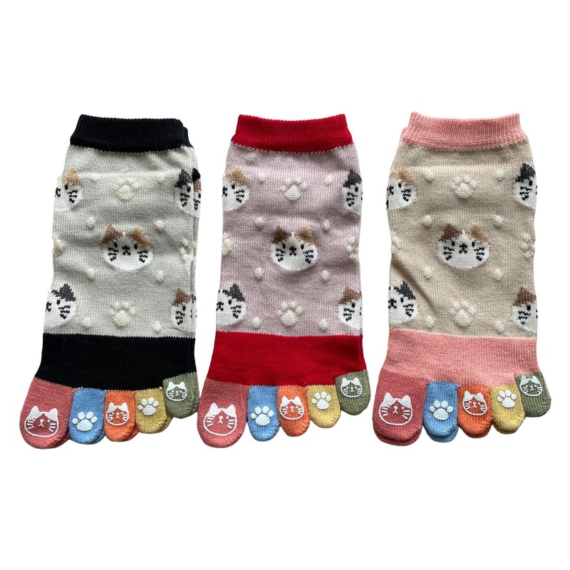 [モードセレクト] 5本指ソックス レディース 夏 薄手 5本指靴下 レディース 猫柄 くるぶし 夏