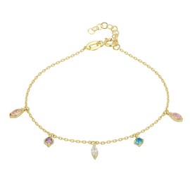 Vanbelle 18K Gold Plated Jewelry - Link chain Bracelet with Multi Color Cubic Zirconia stones - Beautifully Handcrafted for Women - 6.5" + 1" Extender
