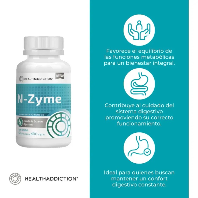 Enzimas Digestivas Health Addiction con Lactasa y Papaína, 60 Cápsulas
