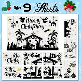 HOWAF 9 Sheets Christmas Nativity Scene Window Stickers, Jesus Christmas Window Clings for Christmas Party Window Decorations, Holy Night Themed Window Decals for Religious Xmas Holiday Ornaments