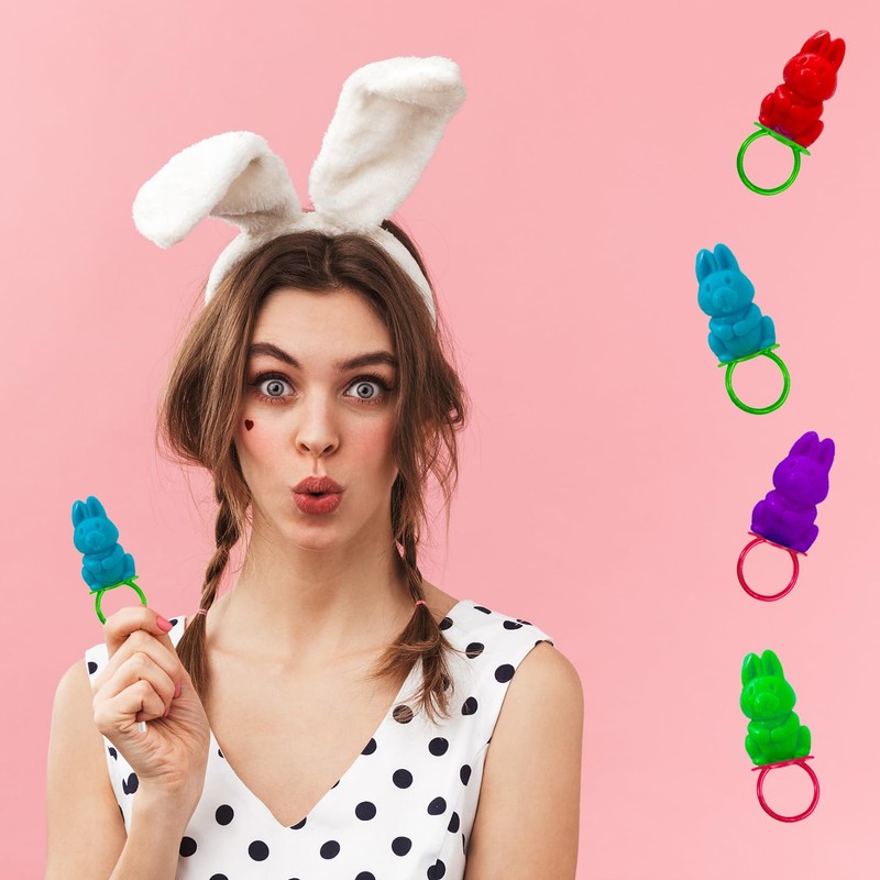 Fruidles Easter Bunny Candy Rings, Assorted Colors Hard Candy, Individually