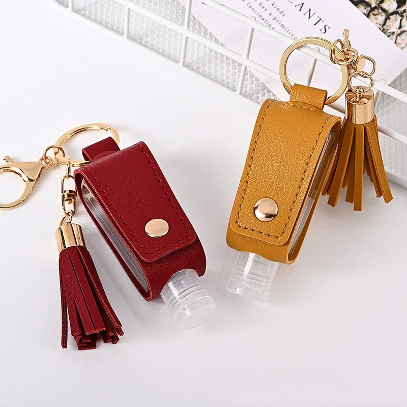 yIFeNG 30ml Portable Empty Hand Sanitize Bottle with Tassels Leather