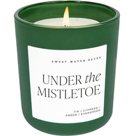 Sweet Water Decor Under the Mistletoe Holiday Candle | Cypress, Evergreen, and Cedar Scented Candle for Home | 15oz Green Jar, 70+ Hour Burn Time, Made in the USA