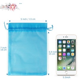 HRX Package 100pcs Organza Bags Turquoise Blue, 5x7 inch Mesh Drawstring Gift Bags Jewelry Pouches for Christmas Candy Party Favor