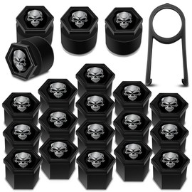 Biomar Labs 16pcs Wheel Nut Covers 4 pcs Locking Bolt Caps Universal Removal Tool Black Silver Skull Gloss 19mm LB 20