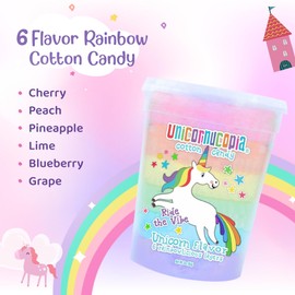 Unicornucopia Cotton Candy - 2 Pack - 6 Flavor Rainbow Cotton Candy - Unicorn Birthday Party Favors Candy for Party Bags - Individual Cotton Candy Favors Rainbow Party Goodie Bag Bulk Party Favor for Kids Birthday