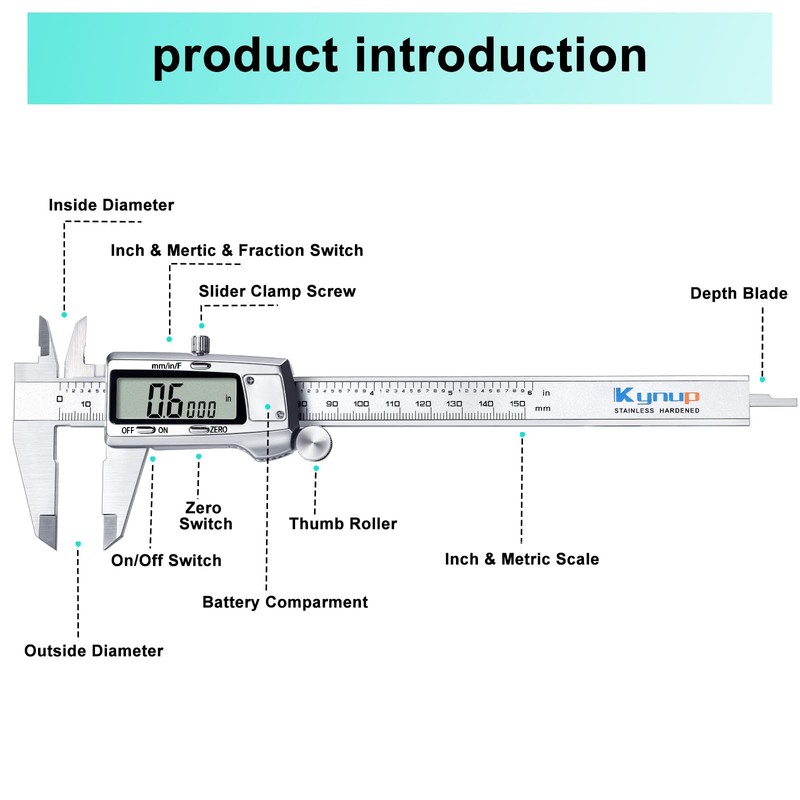 Kynup Digital Vernier Caliper, 150mm Electronic Calipers Measuring Tool, Precision