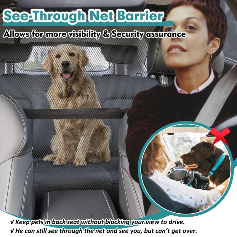 Dog Car Barrier Escape-Proof, 56" Wide Divider for 2nd 3rd