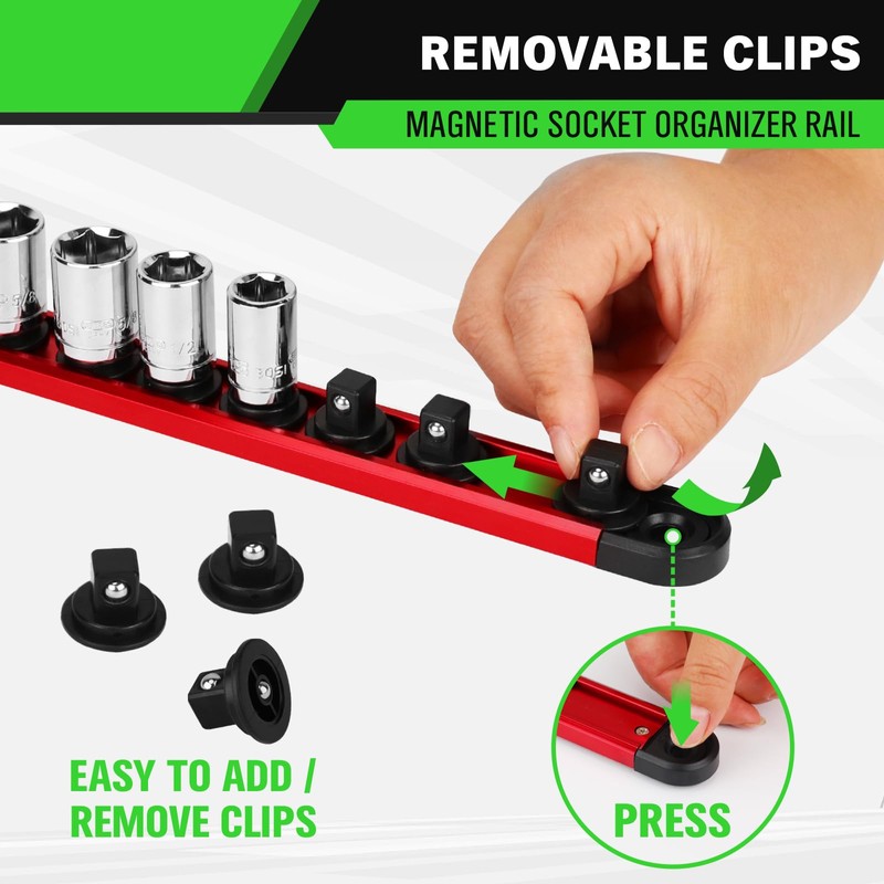 3/8-Inch Magnetic Socket Organizer Rail, Aluminum Alloy Socket Rail, Heavy