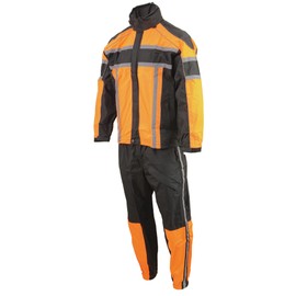 Milwaukee Leather SH233102 Men's Black and Orange Water Resistant Rain Suit with Reflective Tape - 2X-Large