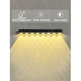 PULITAITONG High Brightness Solar Fence Lights Solar Garden Lights 2 Pack, Automatic Charging and On/Off Light Switch, 8 LED Beads for Gardens, Porches, Patios, Decks, Fencescapes - Warm White