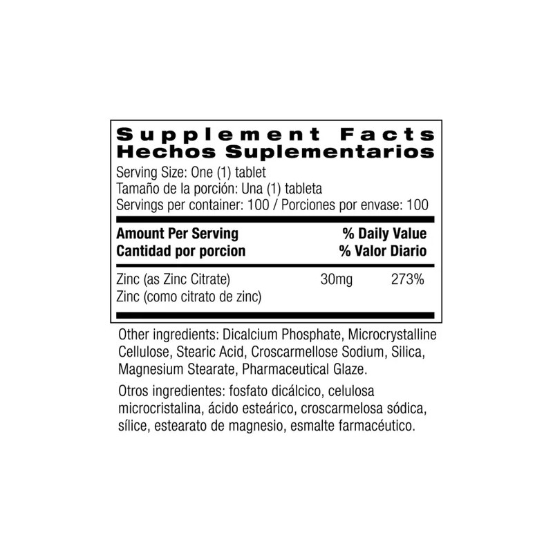 Citrato De Zinc 30mg 100 tabletas Bio Nutrition