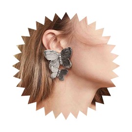 Yheakne Boho Butterfly Drop Earrings Silver Hammered Butterfly Earrings Vintage Butterfly Stud Earrings Large Double Butterfly Dangle Earrings Jewelry for Women