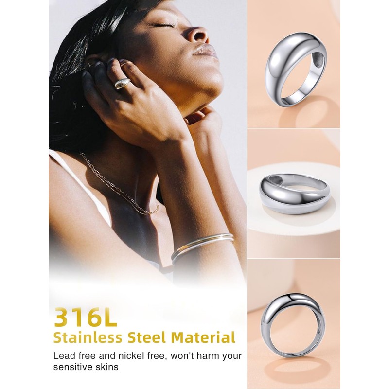 Stainless Steel Dome Bubble Ring Minimalist Stackable Wide Band Ring