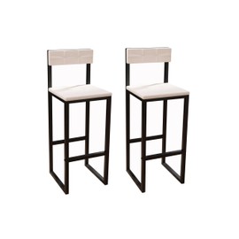 Bar Stools Set of 2, 27" Counter Height BarStools with Back and Footrest, Upholstered PU Leather Seats, Easy Assembly Bar Chairs for Kitchen Island, Dining Room, Black Metal Frame, Cream-Colored