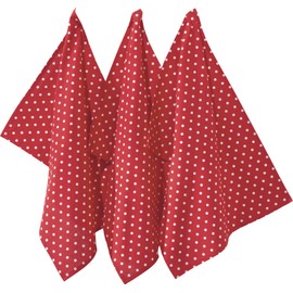 REDBEST Tea Towel, Drying Cloth Dots Pack of 3, 100% Cotton, Red, Size 50 x 70 cm, Robust, Smooth Fabric, Highly Absorbent, with Hanger (Other Colours)