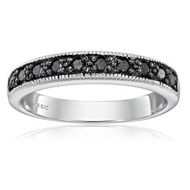 Vir Jewels 1/4 cttw Black Diamond Ring Wedding Band with Milgrain .925 Sterling Silver Size 8