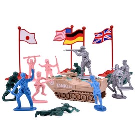 Liberty Imports 124 PCS Army Men Toy Figures Military Forces Bucket Play Set, World War II Battle Plastic Soldiers Set with Vehicles for Boys, Kids Imaginary Play