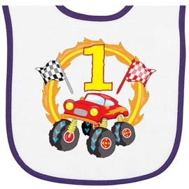 inktastic Monster Truck 1st Birthday Baby Terry Cloth Bib White and Purple 2f4d7