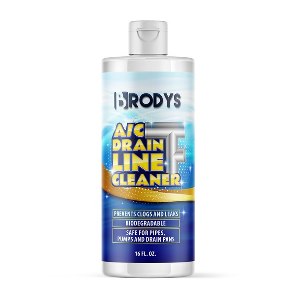 Brodys - A/C HVAC Drain Line Cleaner, 16oz Bottle, 2 MONTH SUPPLY, (Great to use at home, in the office, at restaurants and large commercial buildings)
