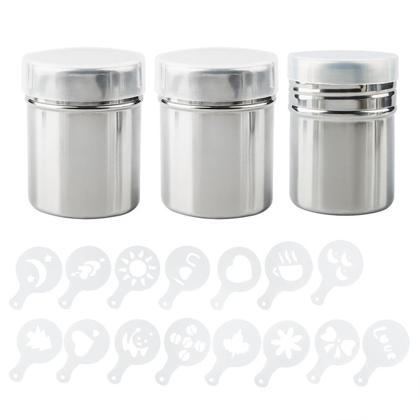 AIFUDA 3 Pack Stainless Steel Powder Shaker with 16 pcs
