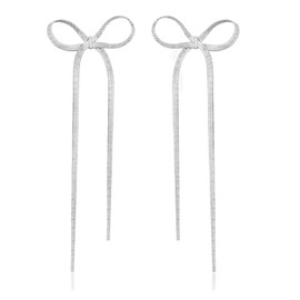 LecAit 925 Sterling Silver Post Bow Drop Dangle Earrings for Women Girls Long Tassel Chain Earrings Wedding Statement Jewelry (silver bow)