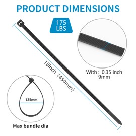 MasiStranth 100PCS 18 inch Cable Zip Ties Heavy Duty 175lbs Tensile Strength Nylon Long Wire Ties Self-Locking Durable Plastic Tie Wraps for Indoor and Outdoor UV Resistant(White)