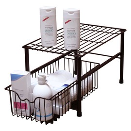 DecoBros Stackable Under Sink Cabinet Sliding Basket Organizer Drawer,Bronze