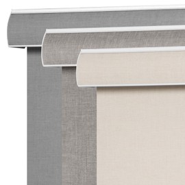 SEEYE Blackout Roller Shades for Windows, Cordless, Roller Blinds, Linen Fabric Window Blinds, Thermal Insulated Fabric UV Protection, Room Darkening Shades for Home,Office (Line Beige, 34" W x 72" H)