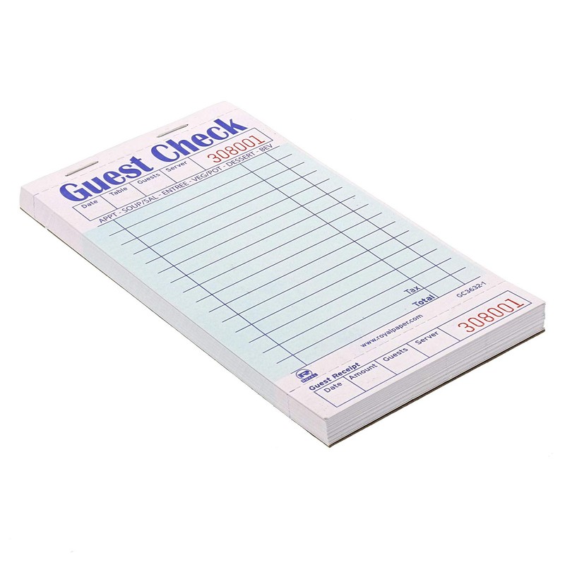 Royal AmerCare Green Guest Check Paper Receipt Book, Carbonless Order